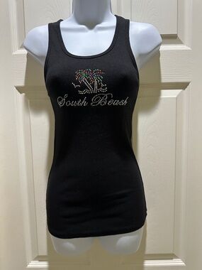 Black sleeveless tank top, with rhinestones and sequins, size L